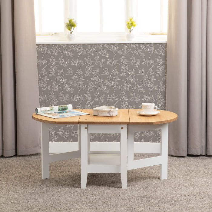 Santos Drop Leaf Coffee Table - White/ Distressed Wax Pine