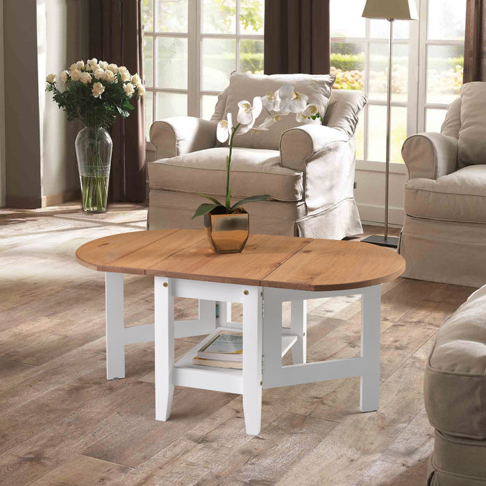 Santos Drop Leaf Coffee Table - White/ Distressed Wax Pine
