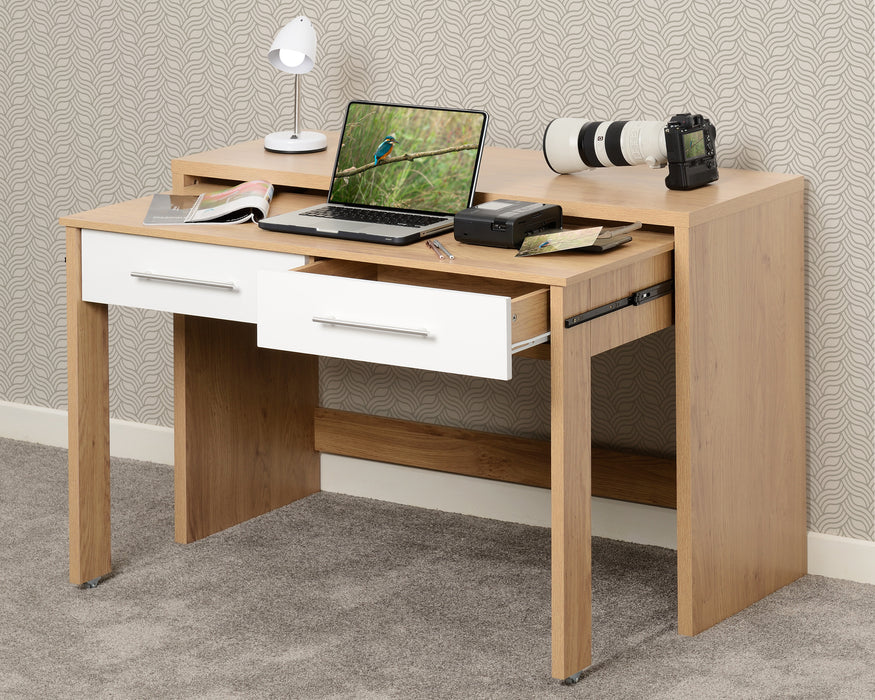 Seville 2 Drawer Slider Desk - White High Gloss