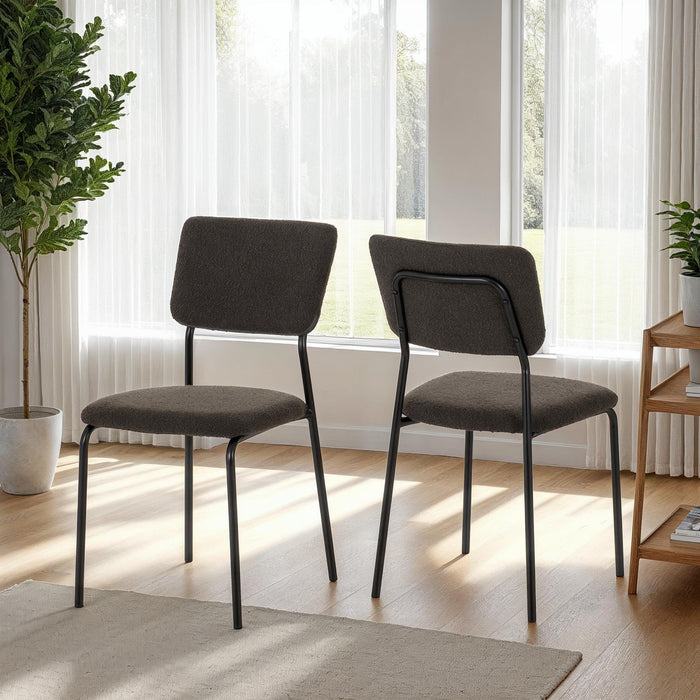 Sheldon Round Glass Top Dining Set – Clear Glass/Black/Grey Boucle Fabric