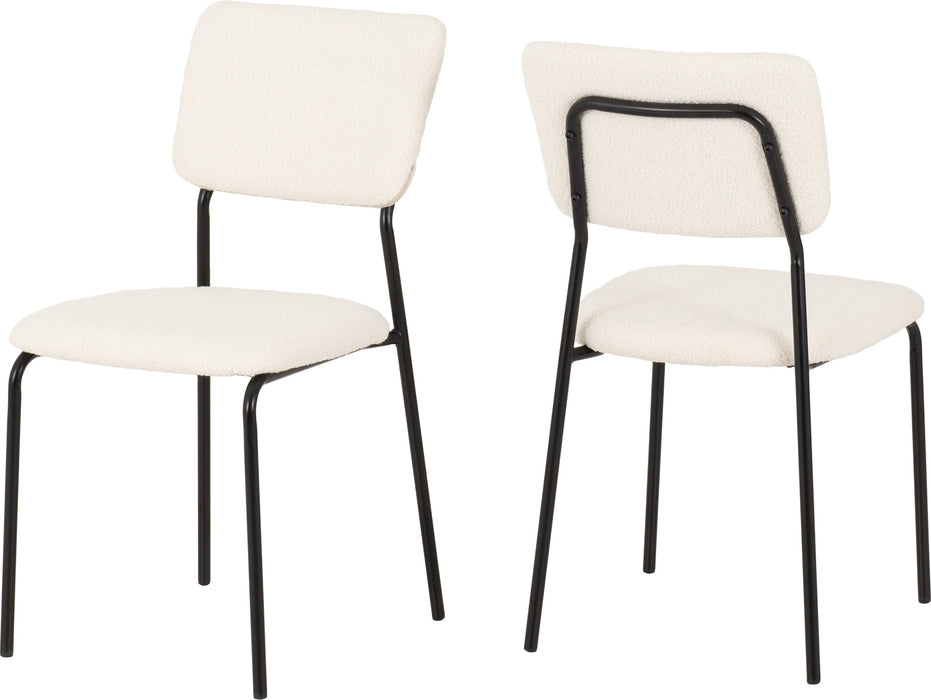 Sheldon Round Glass Top Dining Set – Clear Glass/Black/Ivory Boucle Fabric