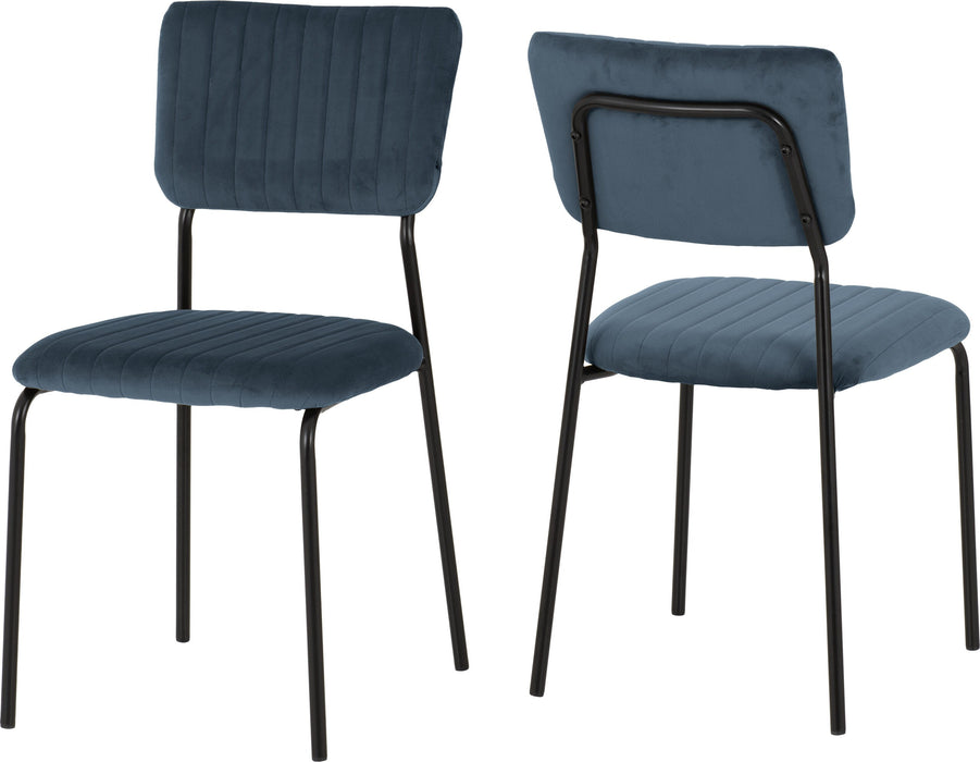 Sheldon Round Glass Top Dining Set – Clear Glass/Black/Navy Blue Velvet Fabric