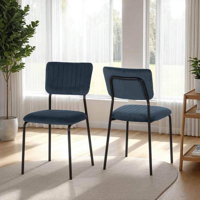 Sheldon Round Glass Top Dining Set – Clear Glass/Black/Navy Blue Velvet Fabric