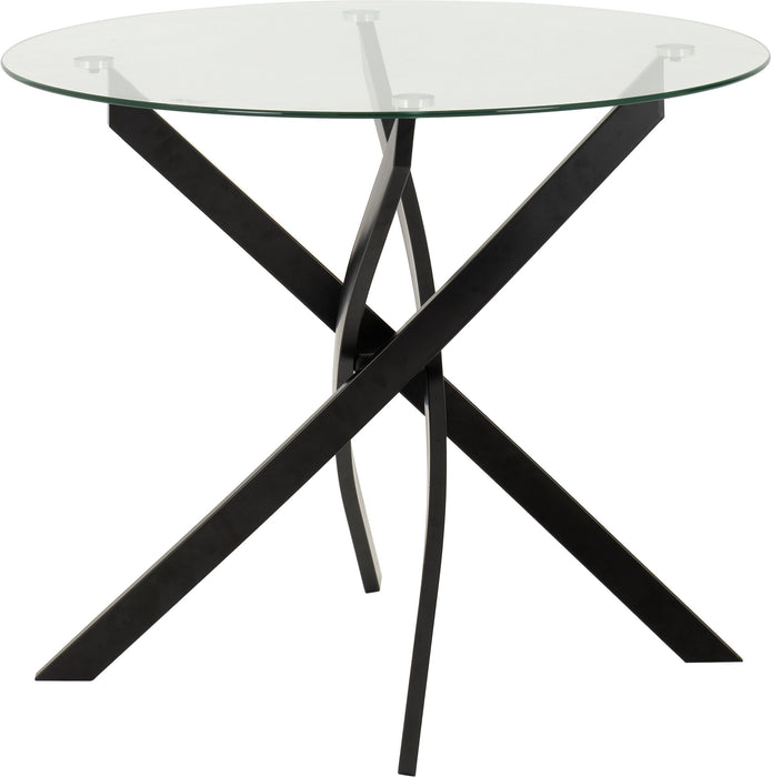 Sheldon Round Glass Top Dining Set – Clear Glass/Black/Grey Velvet Fabric