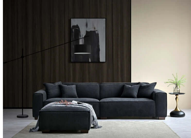 Dakota 4 seater with Chaise - Midnight Boucle-Cheshire Furniture Outlet