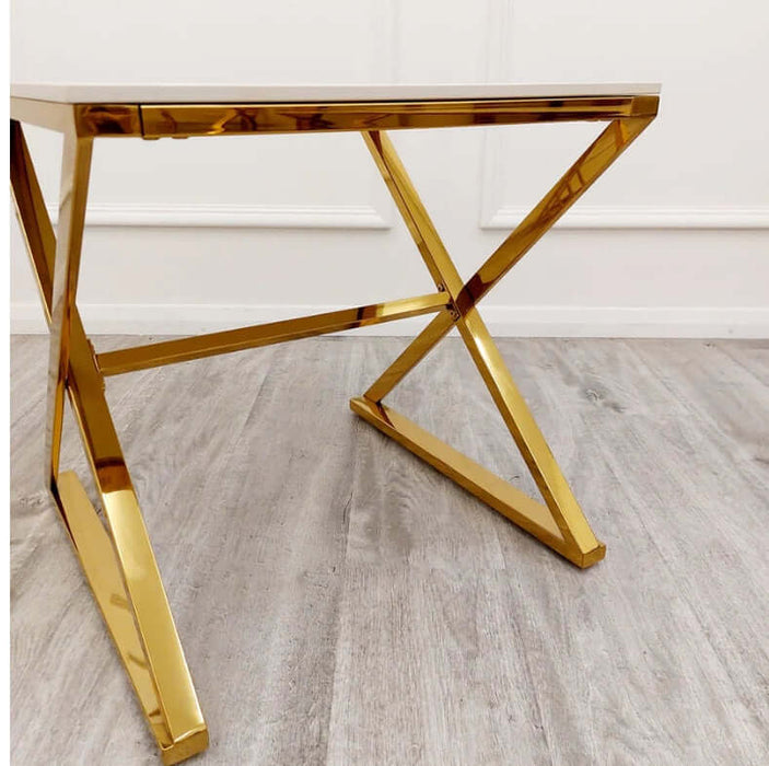 Zion Gold Lamp Table with Polar White Sintered Top-Cheshire Furniture Outlet