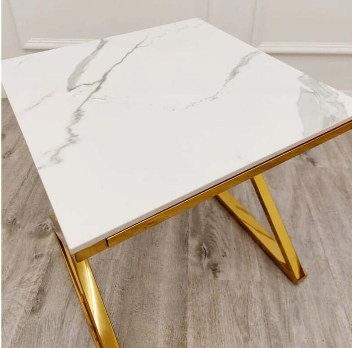 Zion Gold Lamp Table with Polar White Sintered Top-Cheshire Furniture Outlet