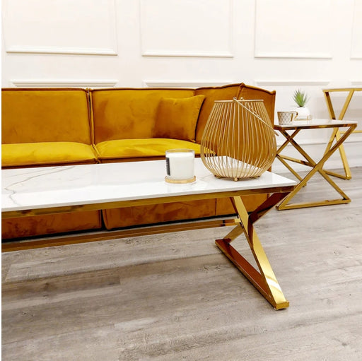 Zion Gold Coffee Table with Polar White Sintered Top-Cheshire Furniture Outlet
