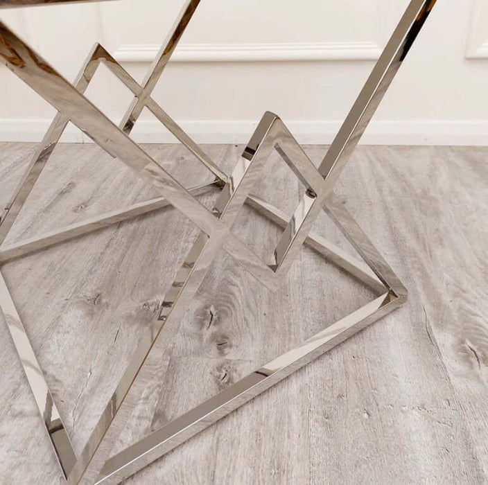 Vesta Chrome Lamp Table with Stomach Ash Sintered Stone Top-Cheshire Furniture Outlet