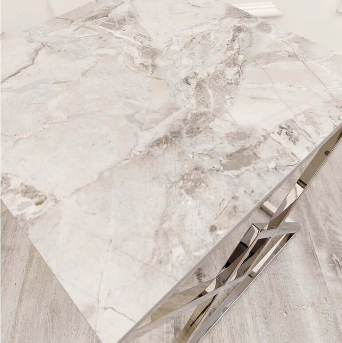 Vesta Chrome Lamp Table with Stomach Ash Sintered Stone Top-Cheshire Furniture Outlet