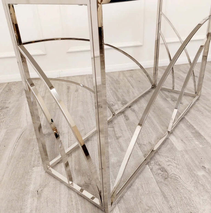 Stella Chrome Console Table with Stomach Ash Grey Sintered Top-Cheshire Furniture Outlet