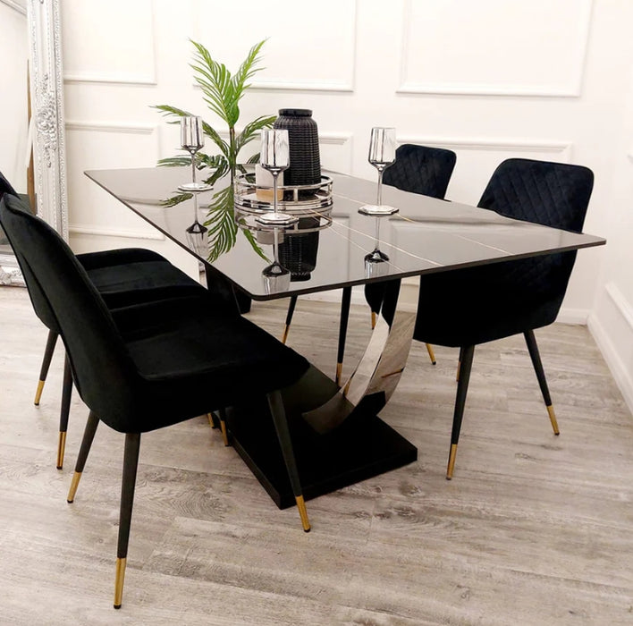 Venus Dining Table with 4 Black Luna Chairs-Cheshire Furniture Outlet