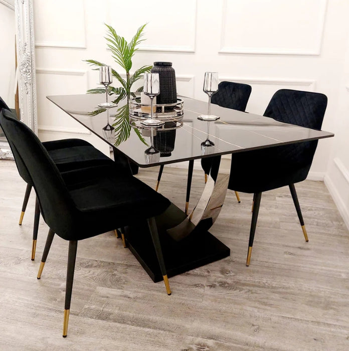 Venus 1.6 Chrome Dining Table with Black Sintered Stone Top-Cheshire Furniture Outlet