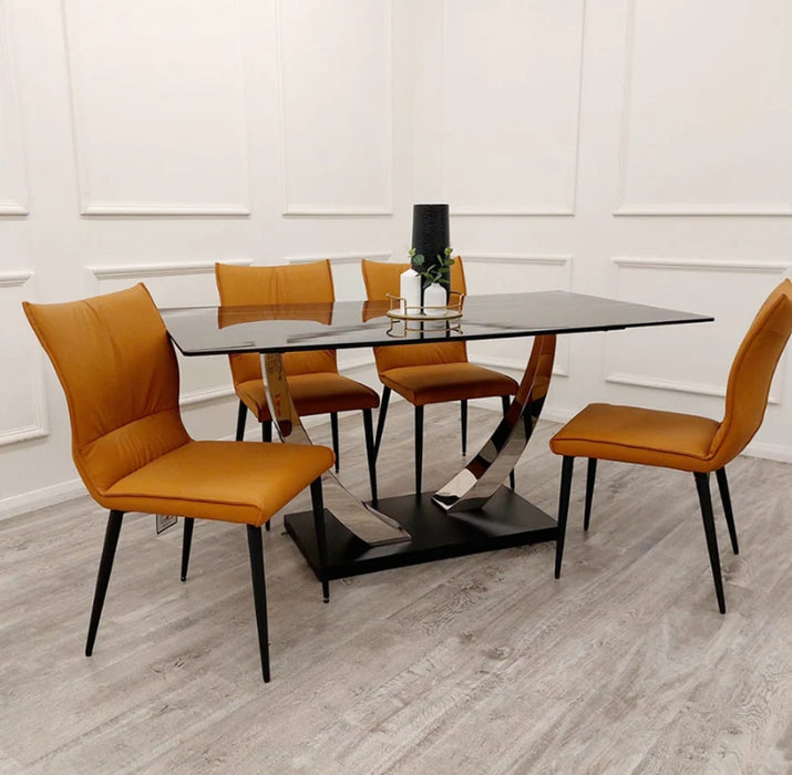 Venus 1.6 Chrome Dining Table with Black Sintered Stone Top-Cheshire Furniture Outlet