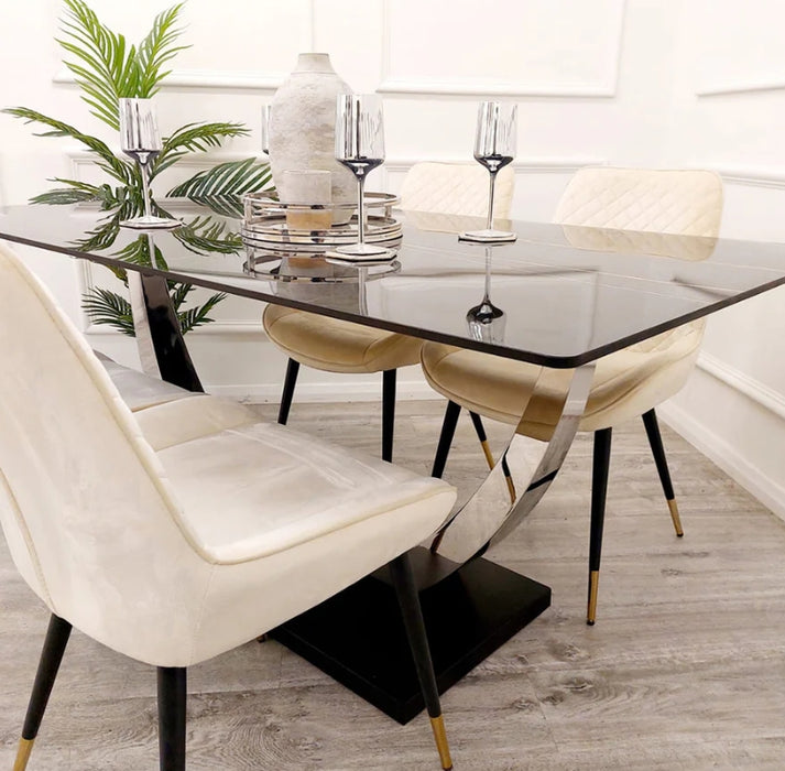 Venus 1.6 Chrome Dining Table with Black Sintered Stone Top-Cheshire Furniture Outlet