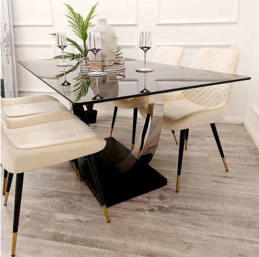 Venus 1.6 Chrome Dining Table with Black Sintered Stone Top-Cheshire Furniture Outlet