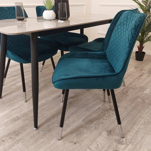 Titus Dining Set Polar White with 4 Luna Chairs (Teal or Navy)-Cheshire Furniture Outlet