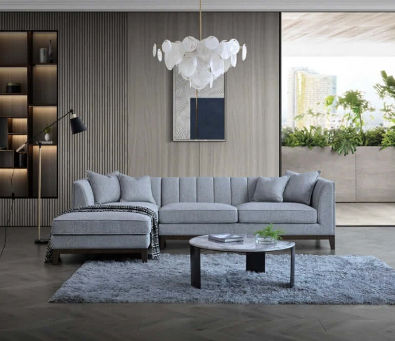 Aluxo Cooper Left Hand Corner Group in Dolphin Boucle-Cheshire Furniture Outlet