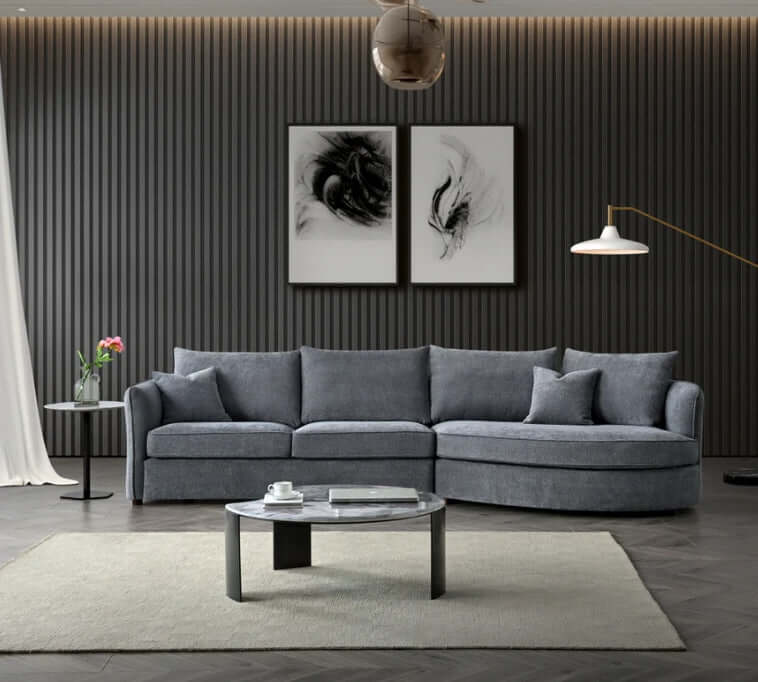 Aluxo Rubin Corner Chaise in Charcoal Boucle-Cheshire Furniture Outlet
