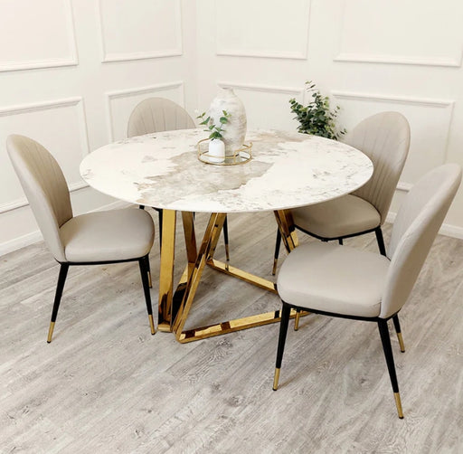 Nero Gold 1.3 Round Dining Table with Sintered Stone Top-Cheshire Furniture Outlet