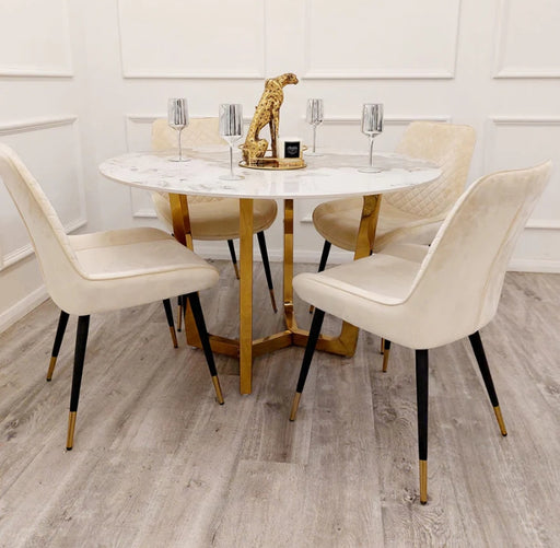 Lucien Gold 1.2 Round Dining Table with Sintered Stone Top-Cheshire Furniture Outlet
