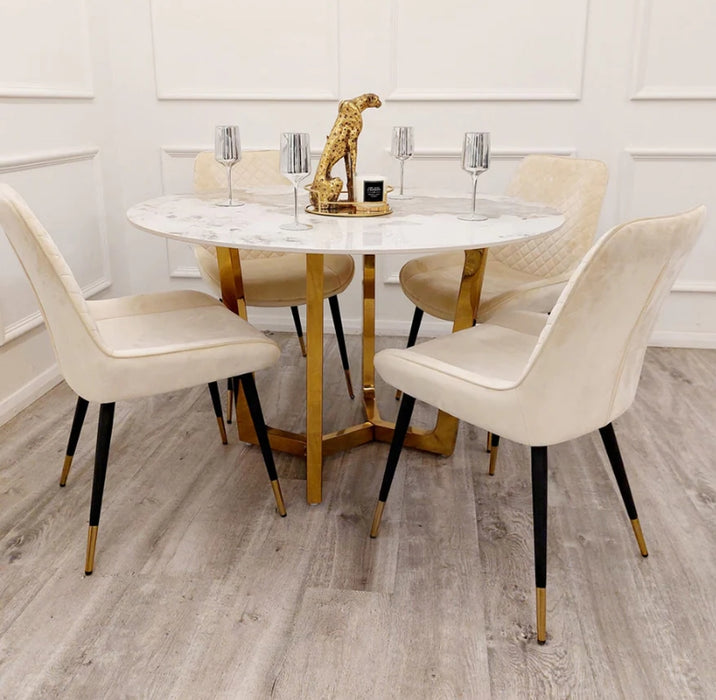 Lucien Gold 1.2 Round Dining Table with Sintered Stone Top-Cheshire Furniture Outlet