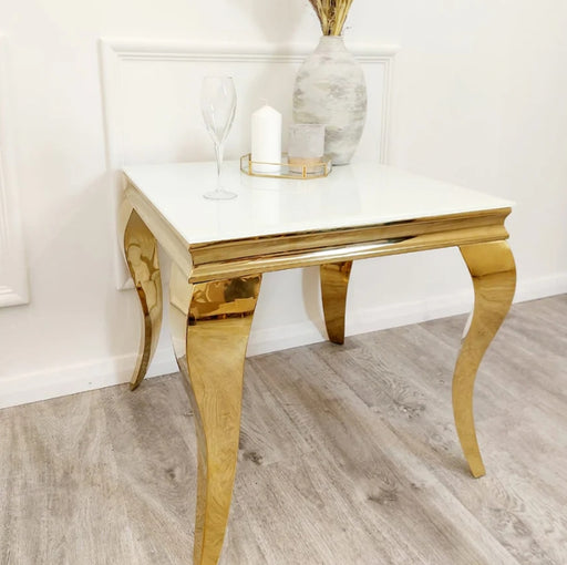 Louis Gold Lamp Table with White Glass Top-Cheshire Furniture Outlet