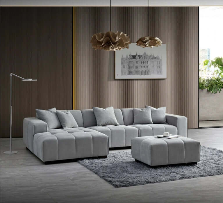 Aluxo Leonard Left Hand Corner Group in Cloudy Grey Boucle-Cheshire Furniture Outlet