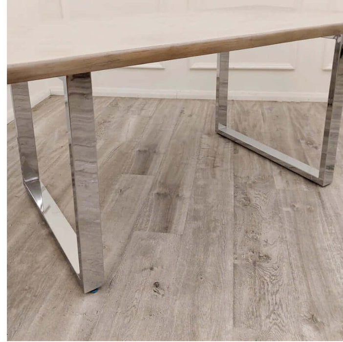 Freya 1.8 Dining Table Solid Light Pine wood with Chrome Metal Legs-Cheshire Furniture Outlet