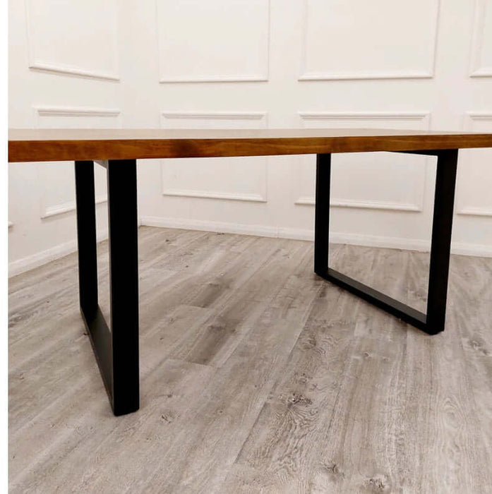 Freya 1.8 Dining Table Solid Dark Pine wood with Matt Black Metal Legs-Cheshire Furniture Outlet