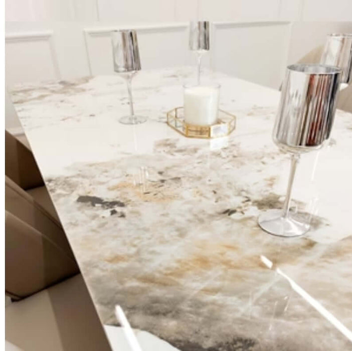 Lucien 1.8 Gold Dining Table with Pandora Gold Sintered Stone Top-Cheshire Furniture Outlet