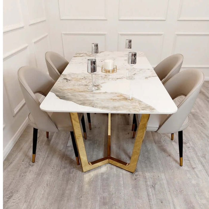 Lucien 1.8 Gold Dining Table with Pandora Gold Sintered Stone Top-Cheshire Furniture Outlet