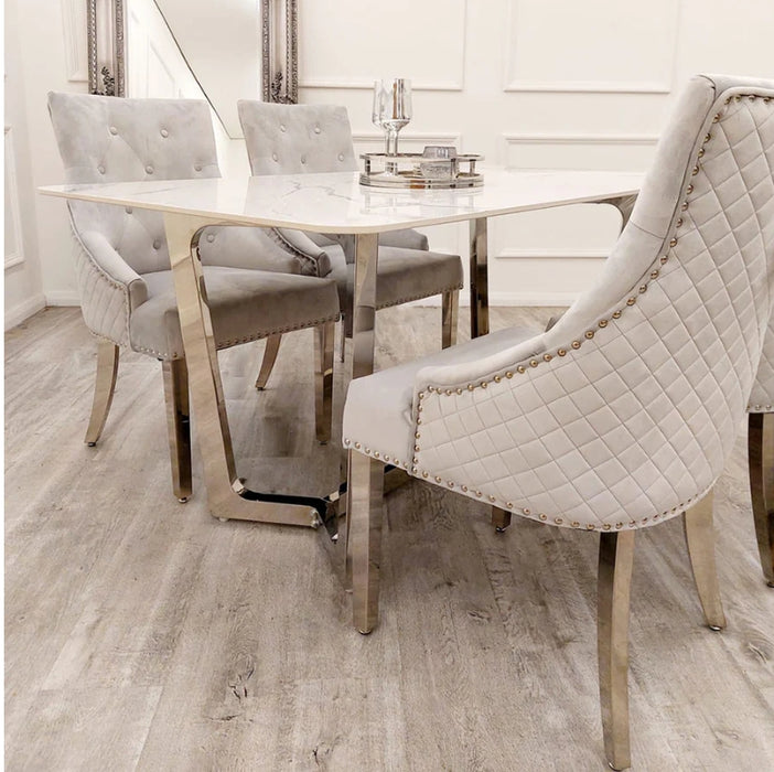 Lucien 1.6 Chrome Dining Table with Polar White Sintered Stone Top-Cheshire Furniture Outlet