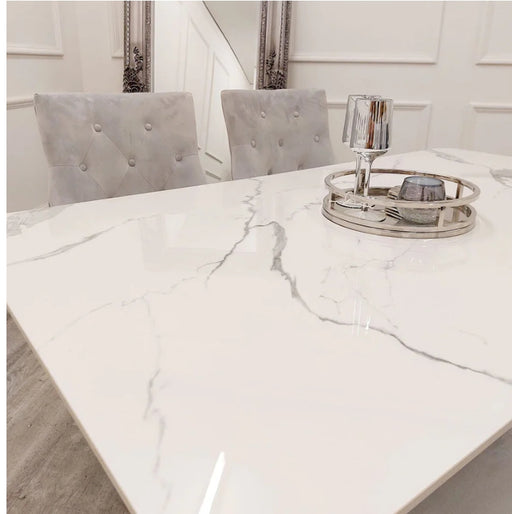 Lucien 1.6 Chrome Dining Table with Polar White Sintered Stone Top-Cheshire Furniture Outlet