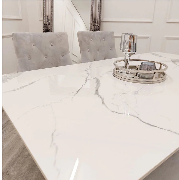 Lucien 1.6 Chrome Dining Table with Polar White Sintered Stone Top-Cheshire Furniture Outlet
