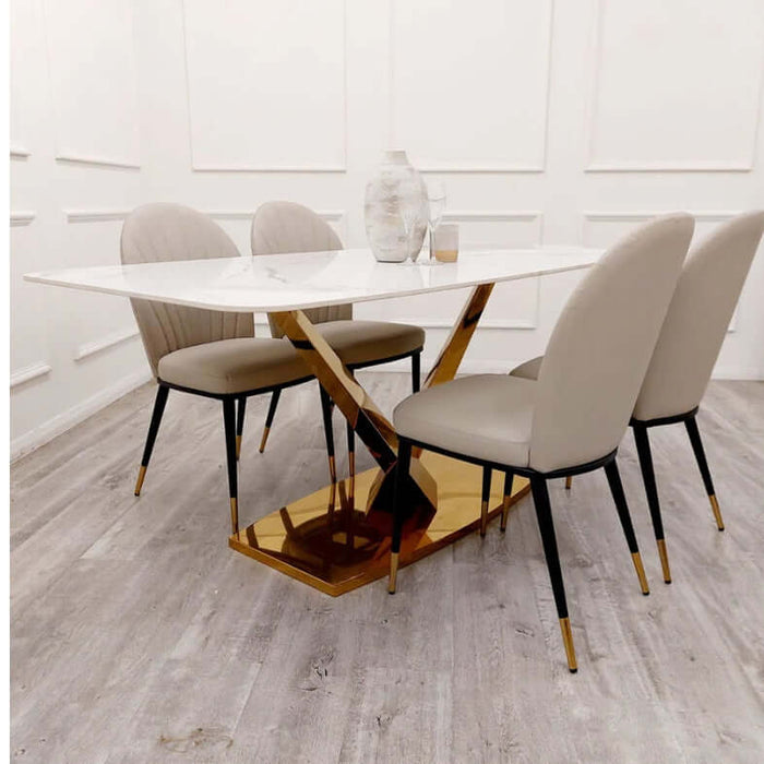 Valeo Gold 1.8 Dining Table with Polar White Sintered Stone Top-Cheshire Furniture Outlet