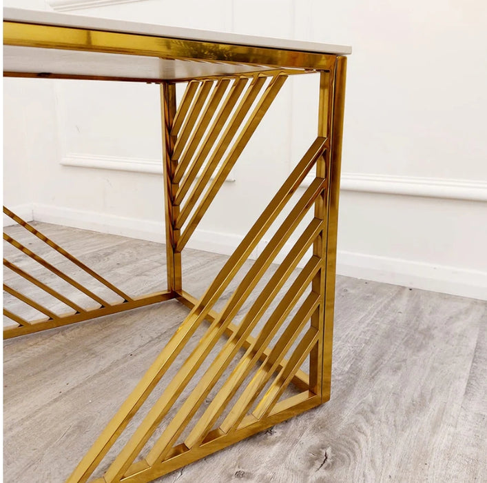 Azure Gold Lamp Table with Polar White Sintered Top-Cheshire Furniture Outlet