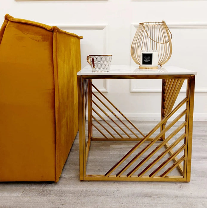 Azure Gold Lamp Table with Polar White Sintered Top-Cheshire Furniture Outlet