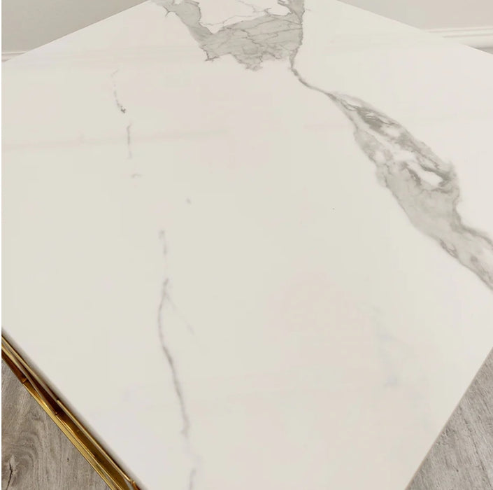 Geo Gold Lamp Table with Polar White Sintered Top-Cheshire Furniture Outlet