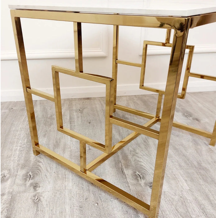 Geo Gold Lamp Table with Polar White Sintered Top-Cheshire Furniture Outlet