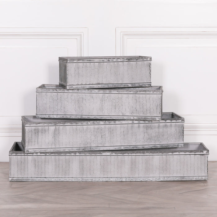 Extra Large Galvanised Metal Window Box Planter – Vintage Distressed Steel Tin Flower Pot for Outdoor or Indoor Use