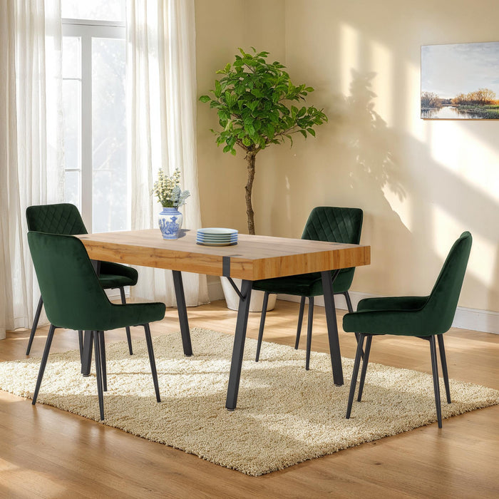 Treviso Dining Set with Avery Chairs – Light Oak Effect/Black/Emerald Green Velvet