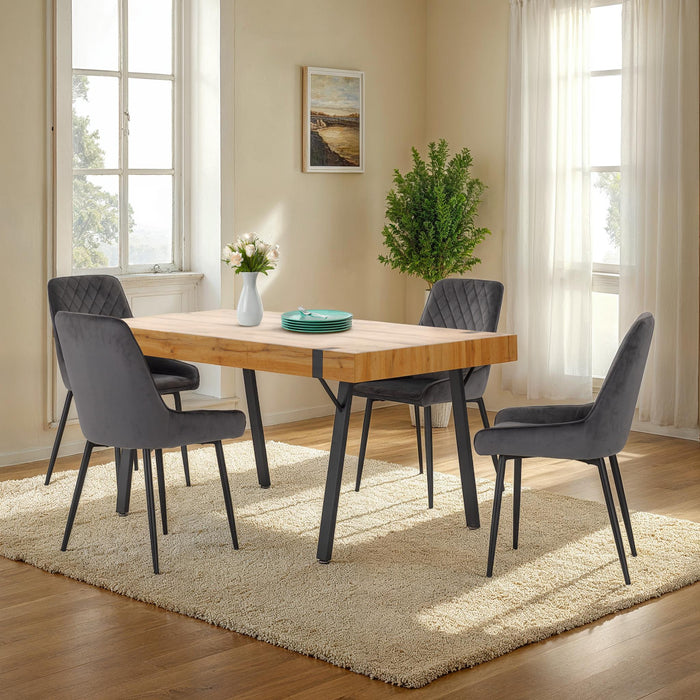Treviso Dining Set with Avery Chairs – Light Oak Effect/Black/Grey Velvet