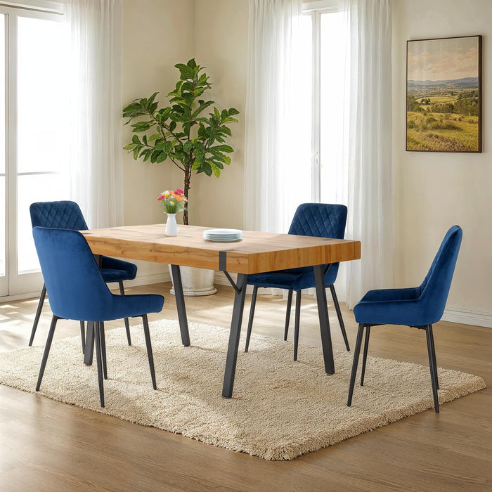 Treviso Dining Set with Avery Chairs – Light Oak Effect/Black/Sapphire Blue Velvet