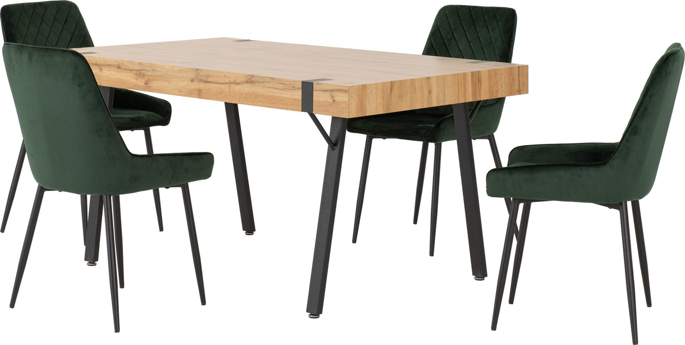 Treviso Dining Set with Avery Chairs – Light Oak Effect/Black/Emerald Green Velvet