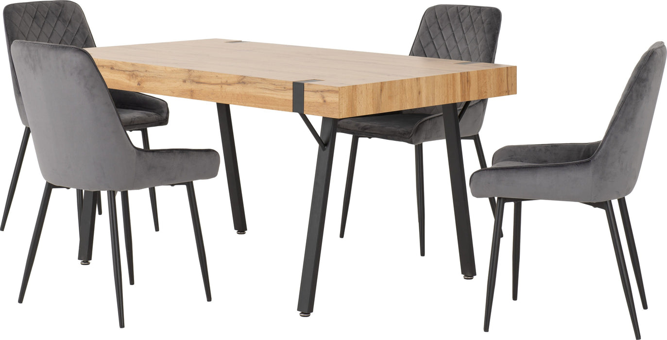 Treviso Dining Set with Avery Chairs – Light Oak Effect/Black/Grey Velvet