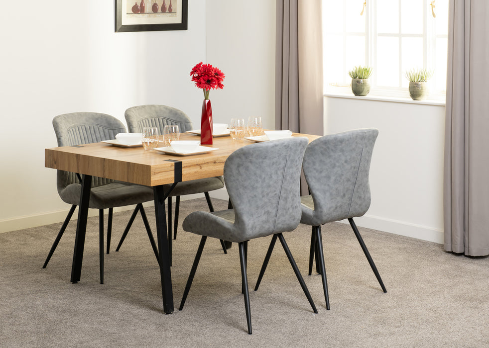 Treviso Dining Set with Quebec Chairs – Light Oak Effect/Black/Grey Faux Leather