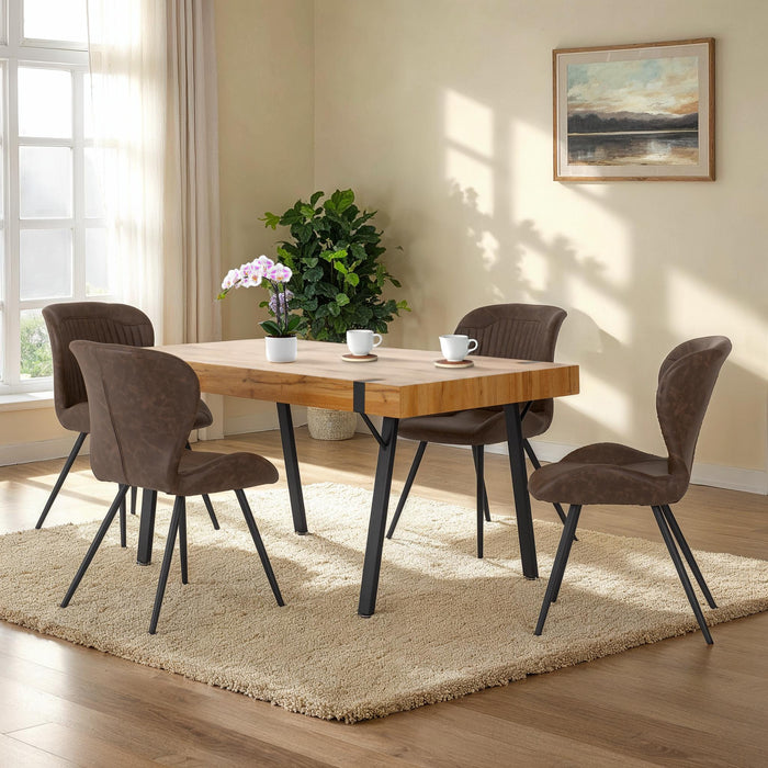 Treviso Dining Set with Quebec Chairs – Light Oak Effect/Black/Brown Faux Leather