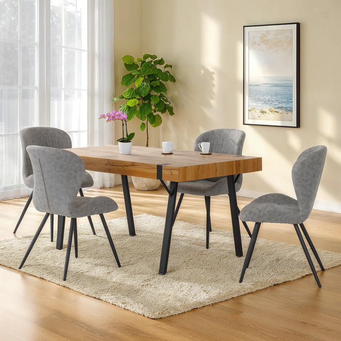 Treviso Dining Set with Quebec Chairs – Light Oak Effect/Black/Grey Faux Leather