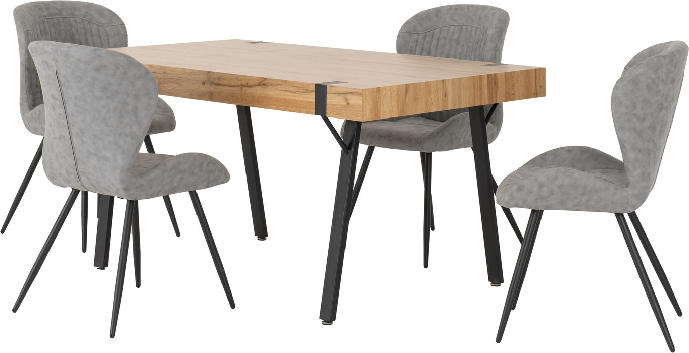 Treviso Dining Set with Quebec Chairs – Light Oak Effect/Black/Grey Faux Leather